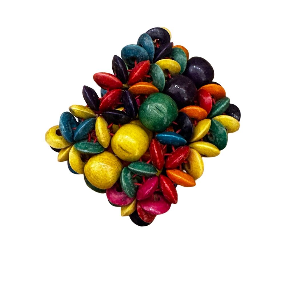Colorful Wide Wooden Beaded Flower Bracelet